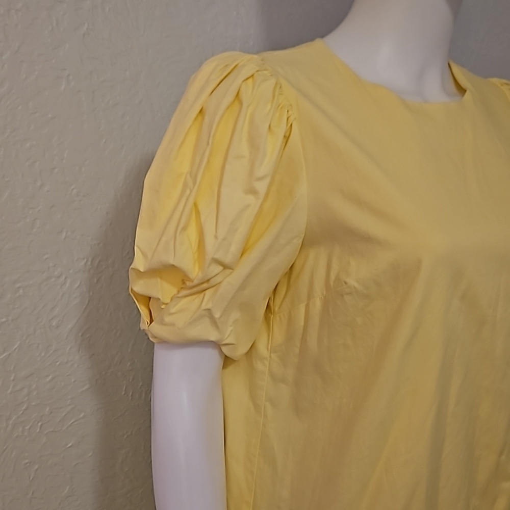 ENGLISH FACTORY Canary Yellow Puff Sleeve Ruffled Drop Waist Mini Dress - Picture 4 of 10